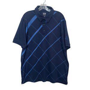 Adidas Golf Polo Shirt Mens Large Blue Argyle Short Sleeves Summer